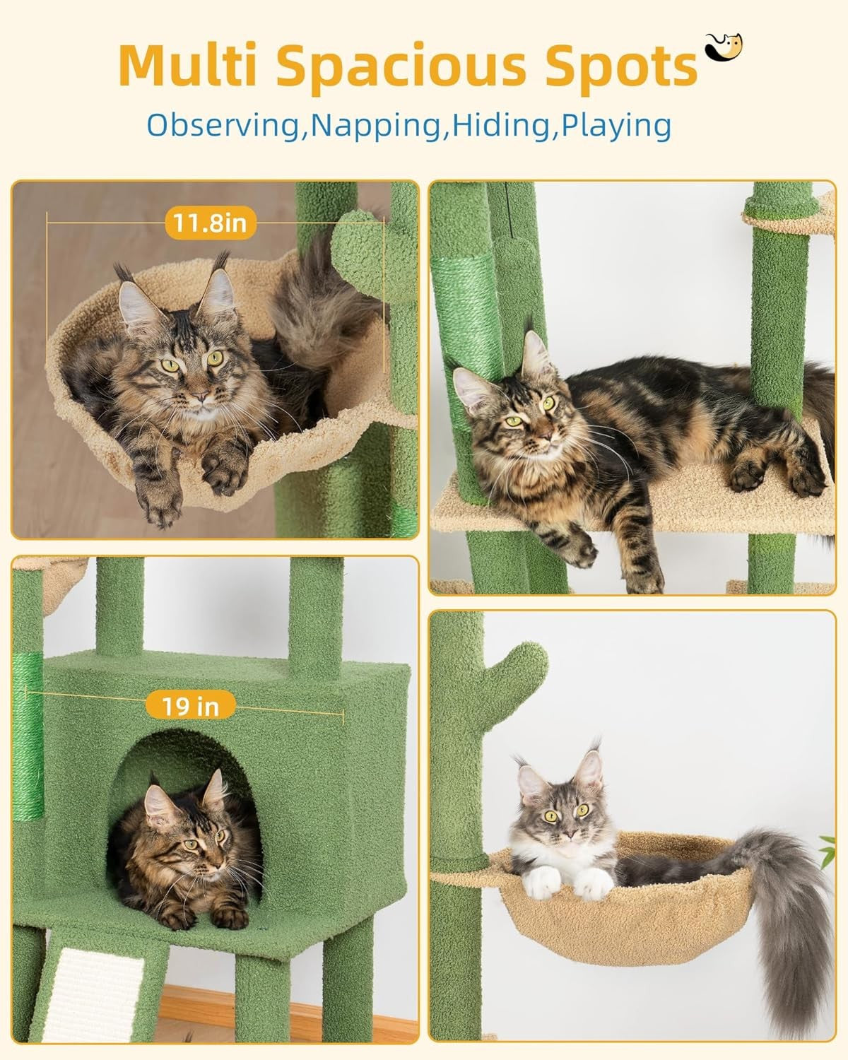 Floor to Ceiling Cat Tree 220–274cm Adjustable Tall Cat Tower Hammock Condo