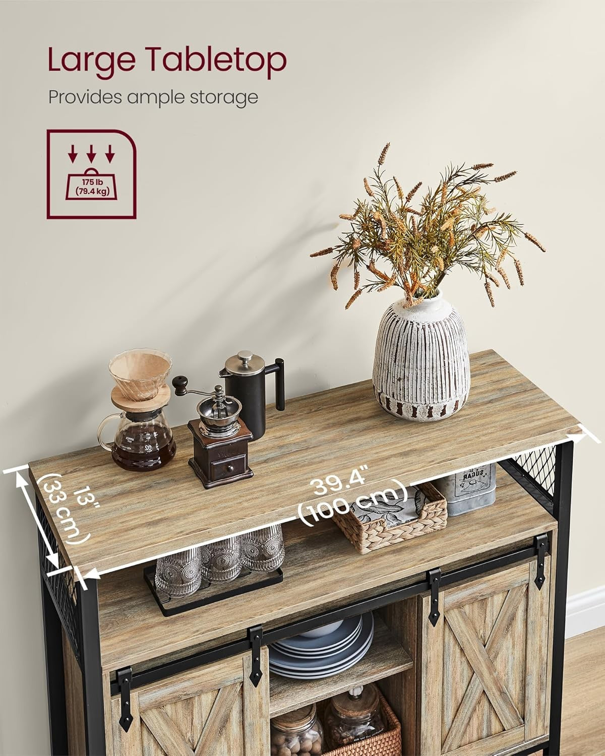 Turquoise Brown Sideboard Sliding Barn Door Industrial Storage Cabinet