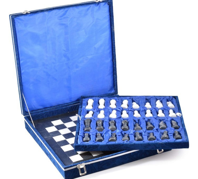 Luxury 15" Handmade Marble Chess Set Black  White Polished Stone Board
