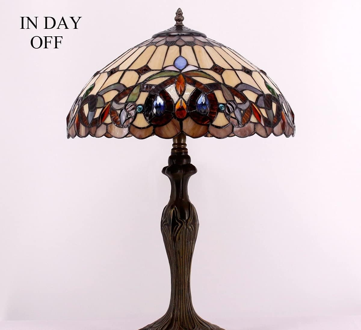 Colorful Stained Glass Tiffany Table Lamp 16x16x24in with Bronze Metal Base
