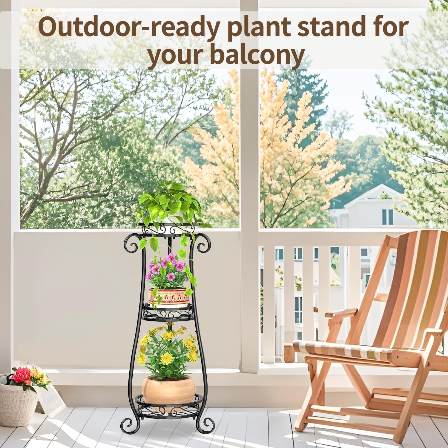 3 Tier Black Metal Plant Stand Indoor Outdoor Tall Flower Pot Display Rack