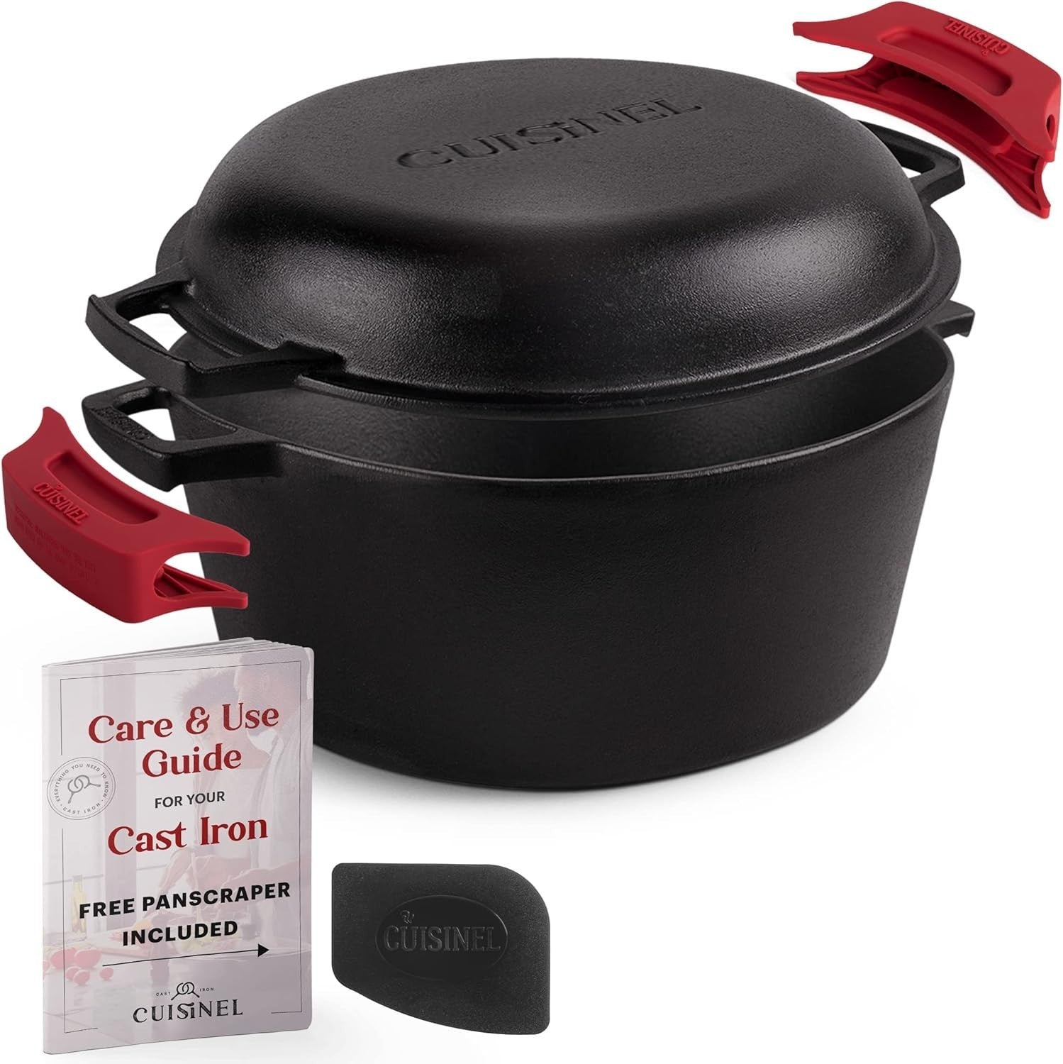 Cast Iron Dutch Oven 7Qt Deep Pot 2 in 1 Combo Cooker Skillet