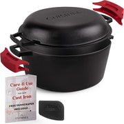 Cast Iron Dutch Oven 7Qt Deep Pot 2 in 1 Combo Cooker Skillet