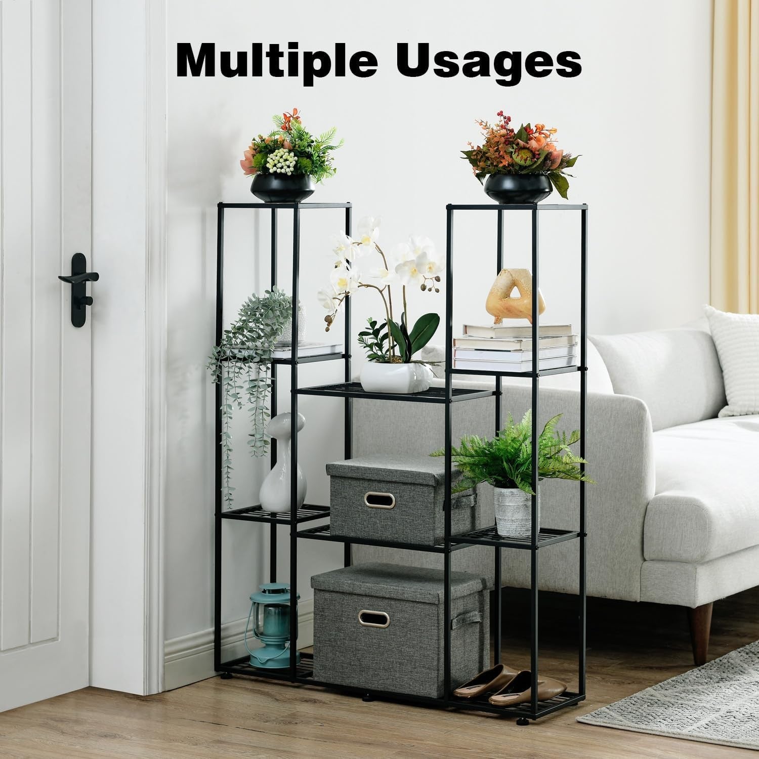4 Tier Tall Metal Plant Stand Indoor Outdoor Flower Shelf Display Rack Black