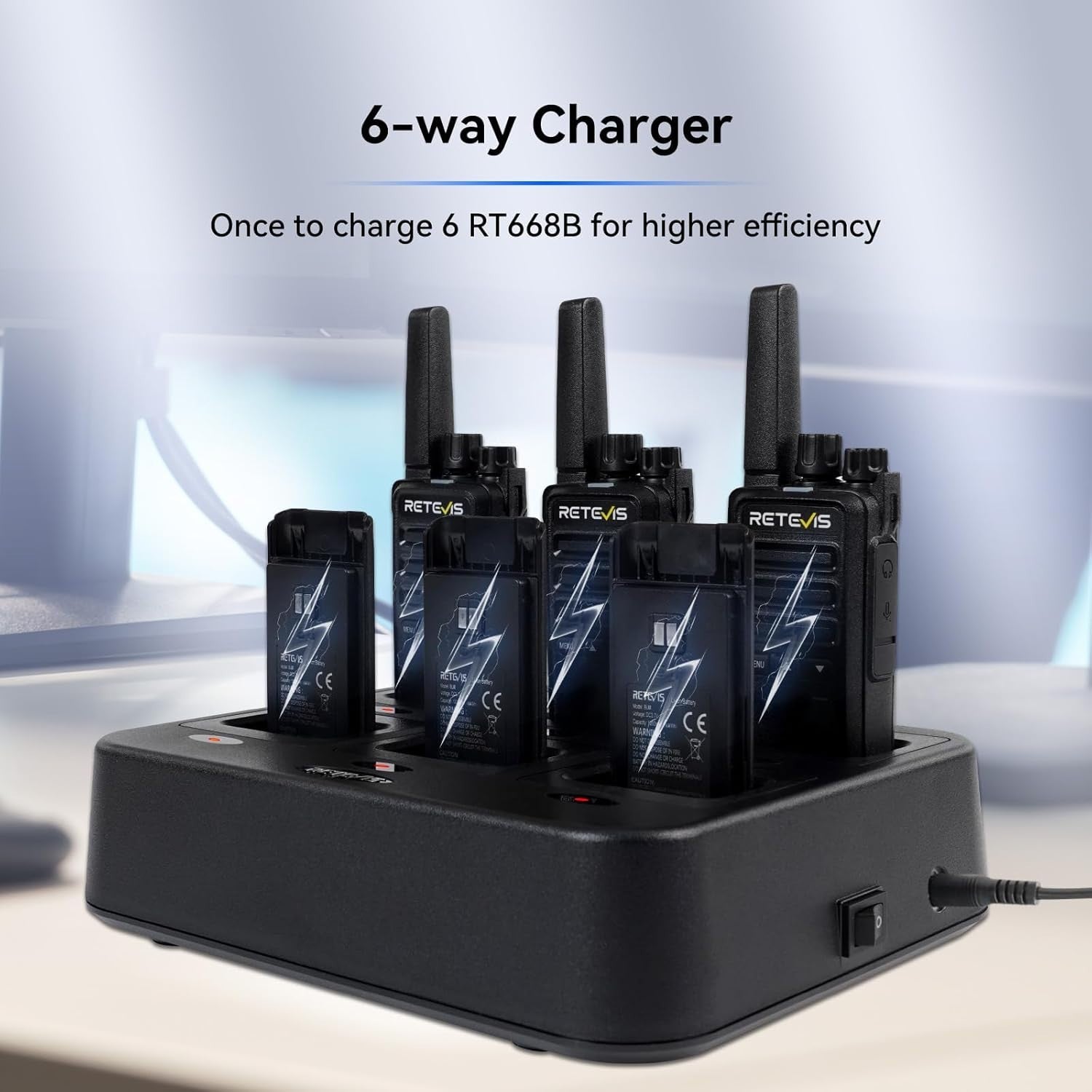 Walkie Talkies 6 Pack Rechargeable PMR446 Two Way Radio w 6 Way Charger