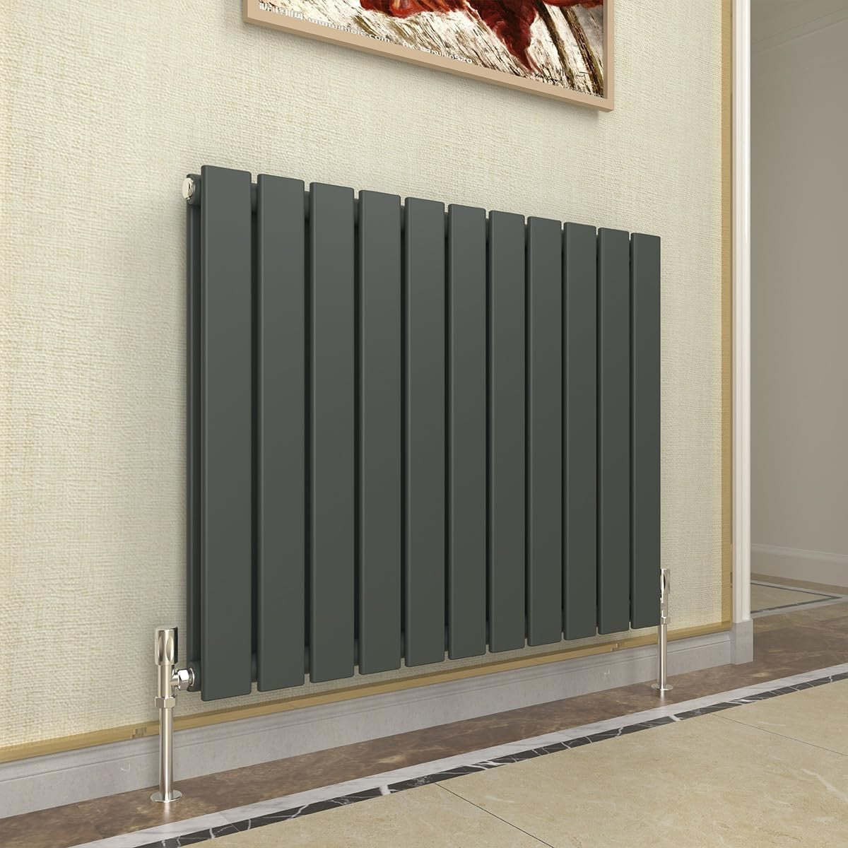 Double Anthracite Flat Panel Radiator 600x748mm Modern Home Heating