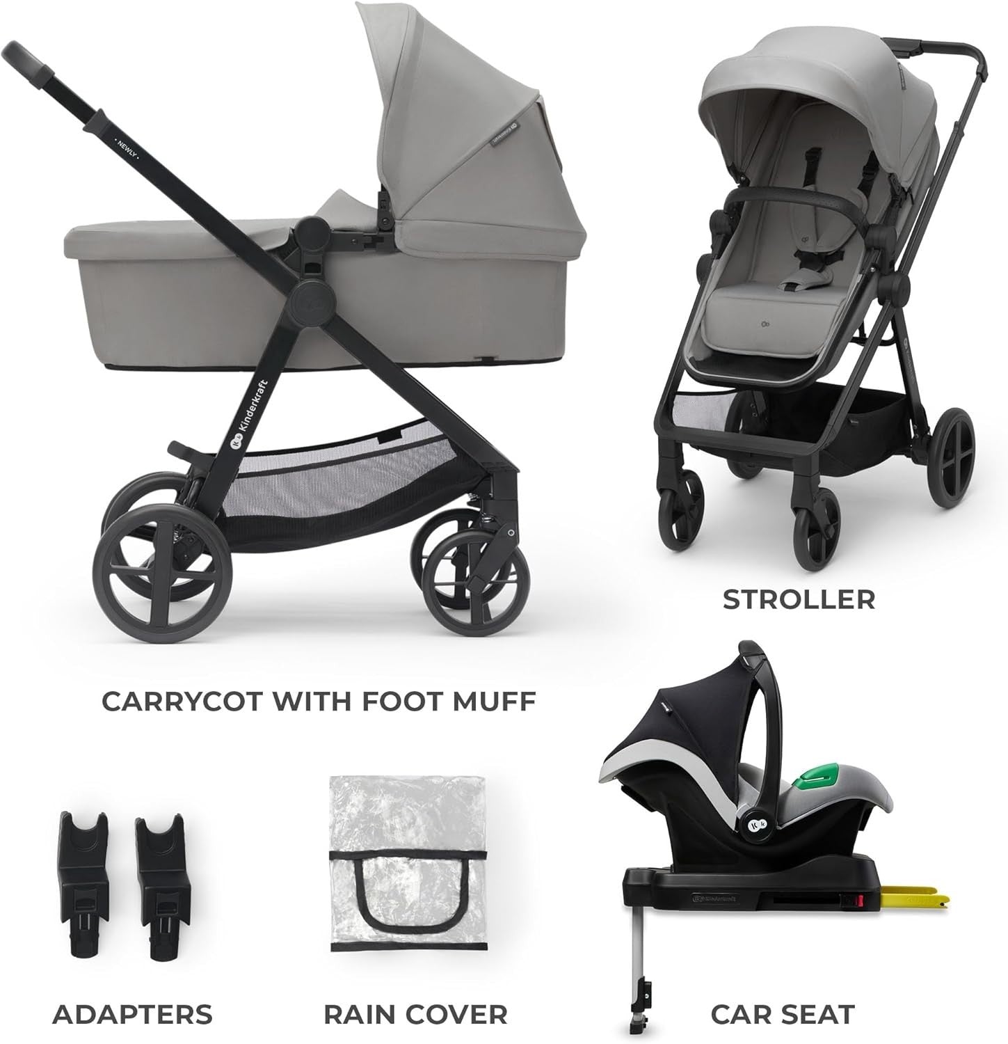4 in 1 Baby Travel System 22kg, ISOFIX Car Seat, Lightweight Pram