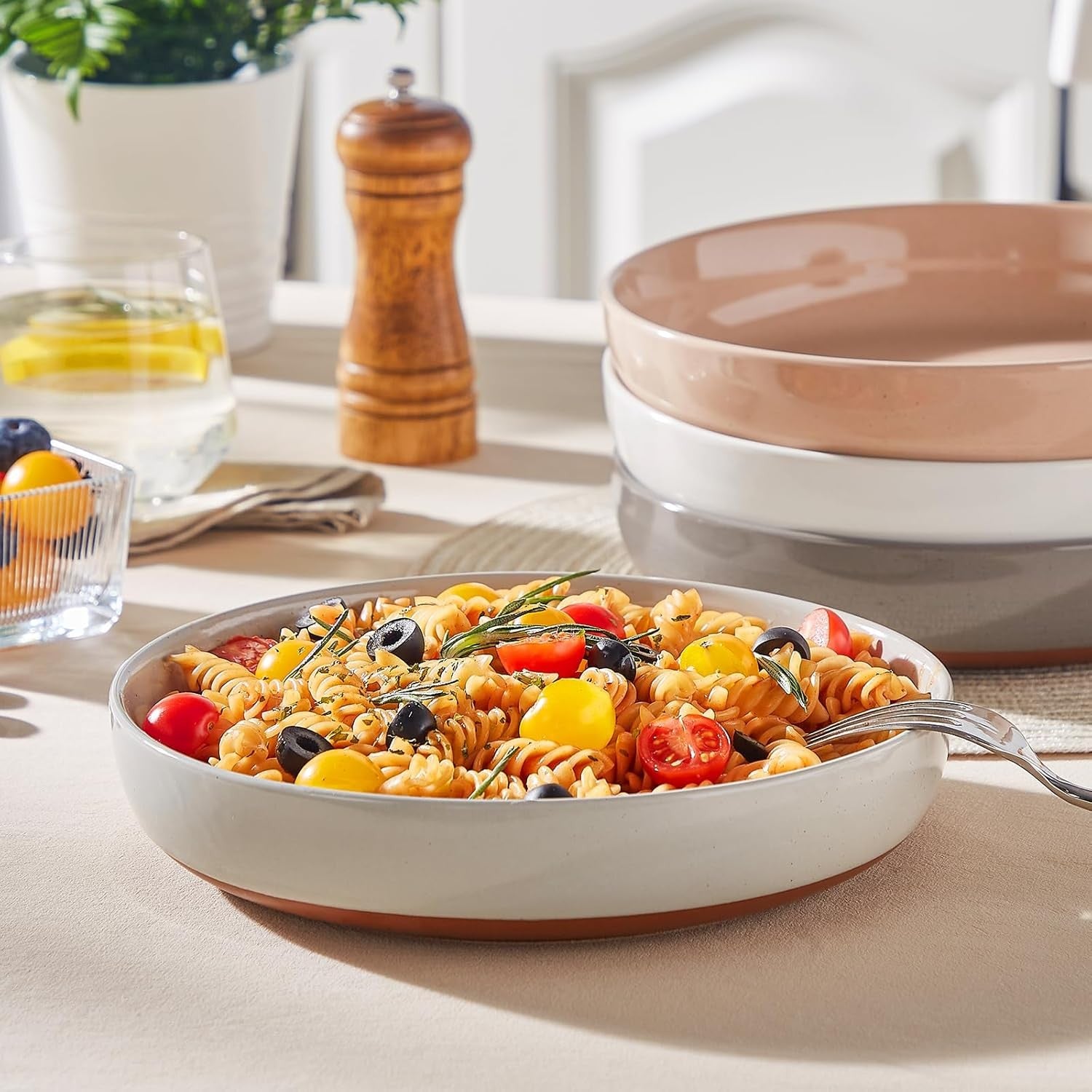 4 Piece Large Pasta Bowls 48oz Ceramic Soup Bowls Microwave Dishwasher Safe