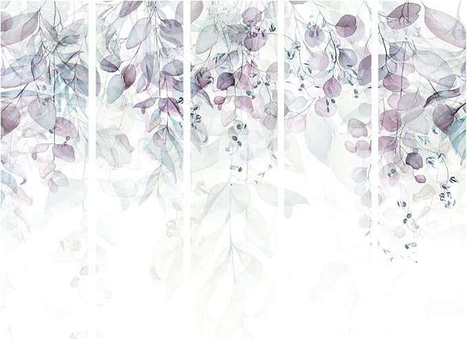 Purple Green Leaf 5 Panel Room Divider 225x172cm Double Sided Screen