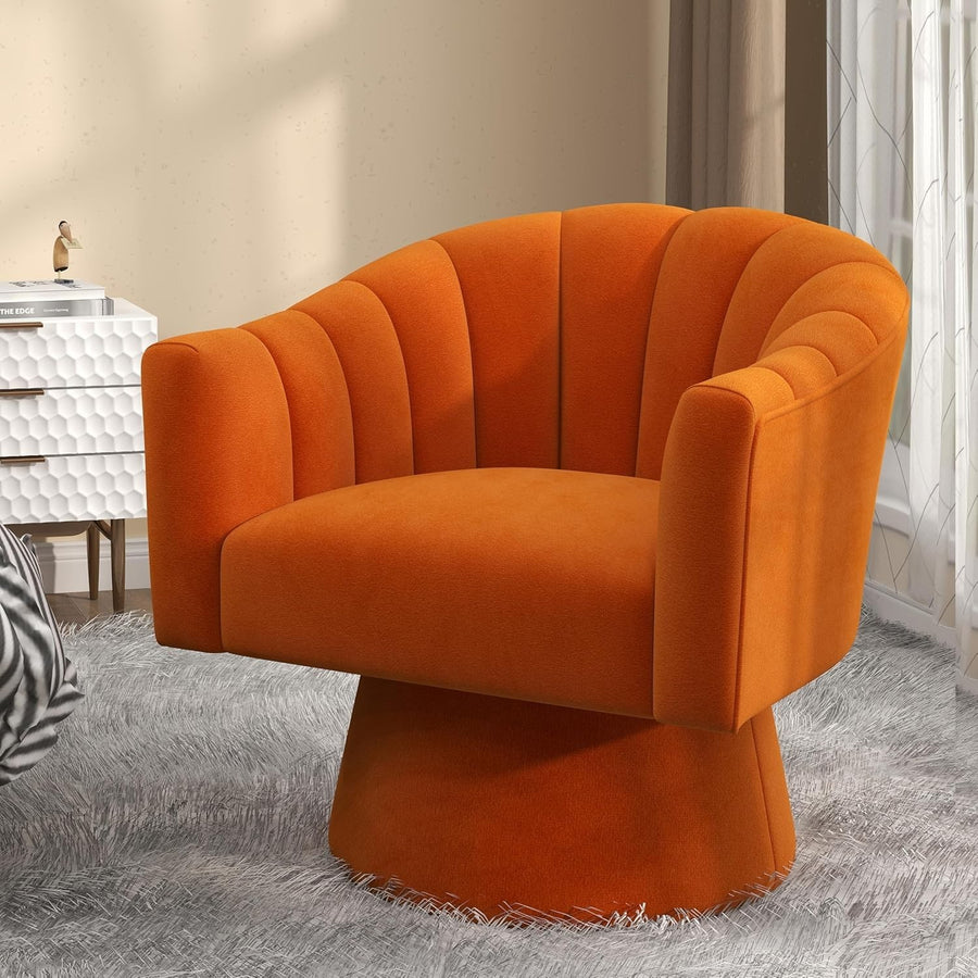 Orange Velvet Swivel Accent Chair 360° Modern Armchair for Lounge Room