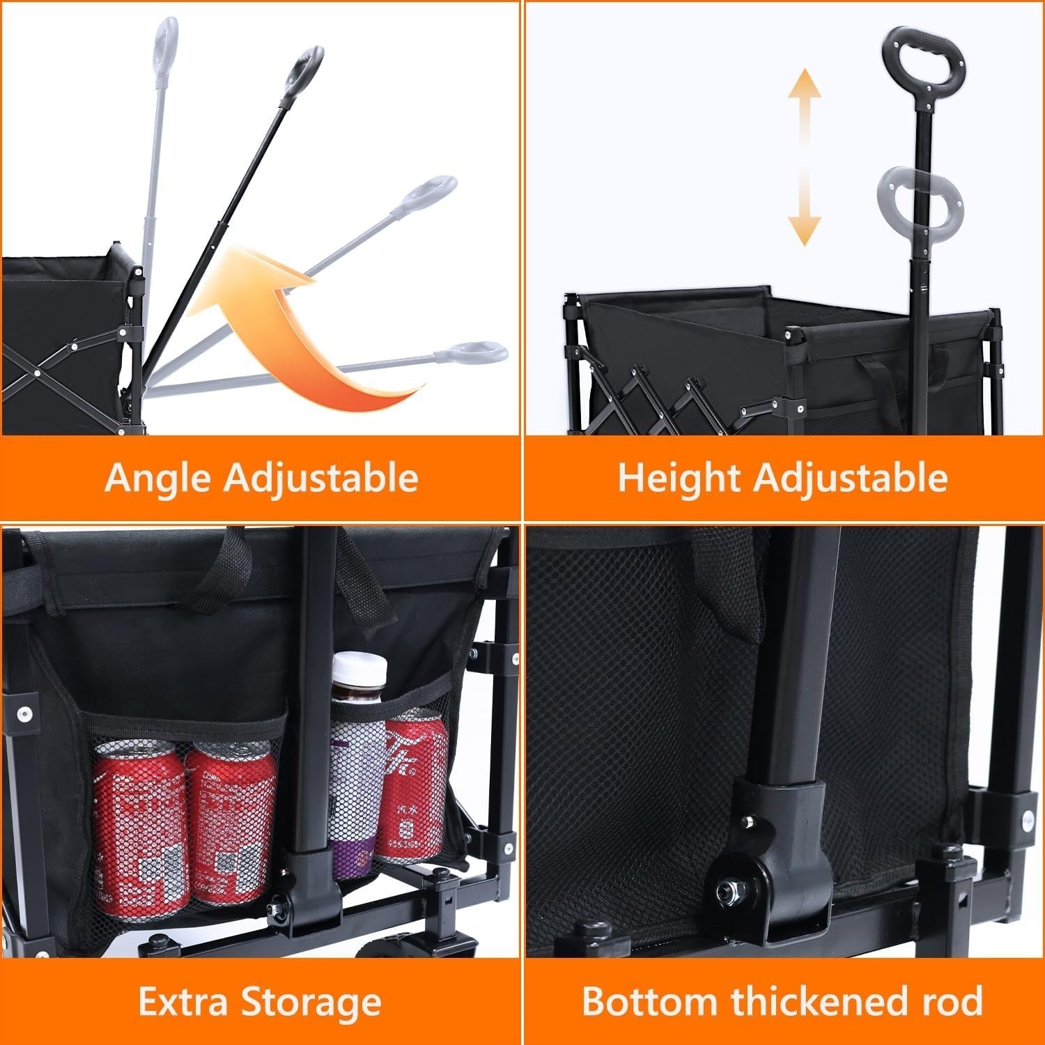 Heavy Duty Foldable Festival Trolley Wagon w/ Wheels & Telescopic Handle Black