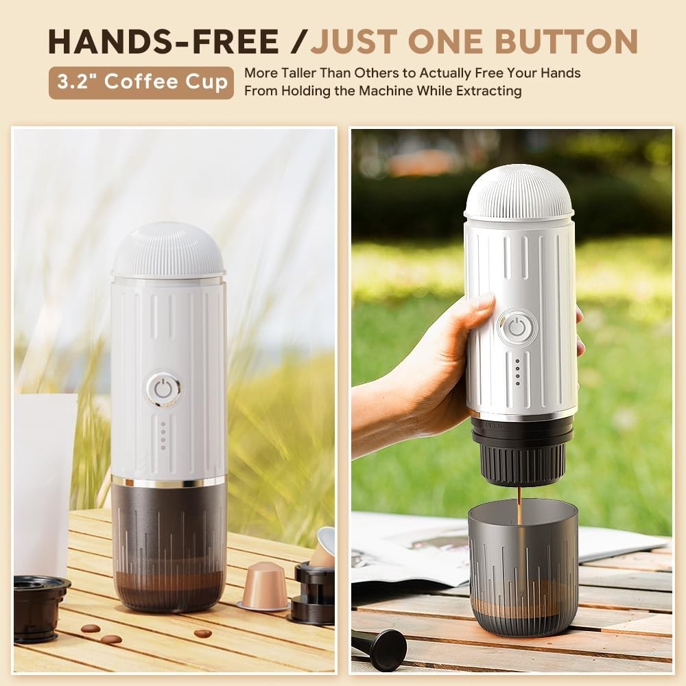 Portable 19Bar Espresso Maker USB-C Self-Heating Travel Coffee Machine White