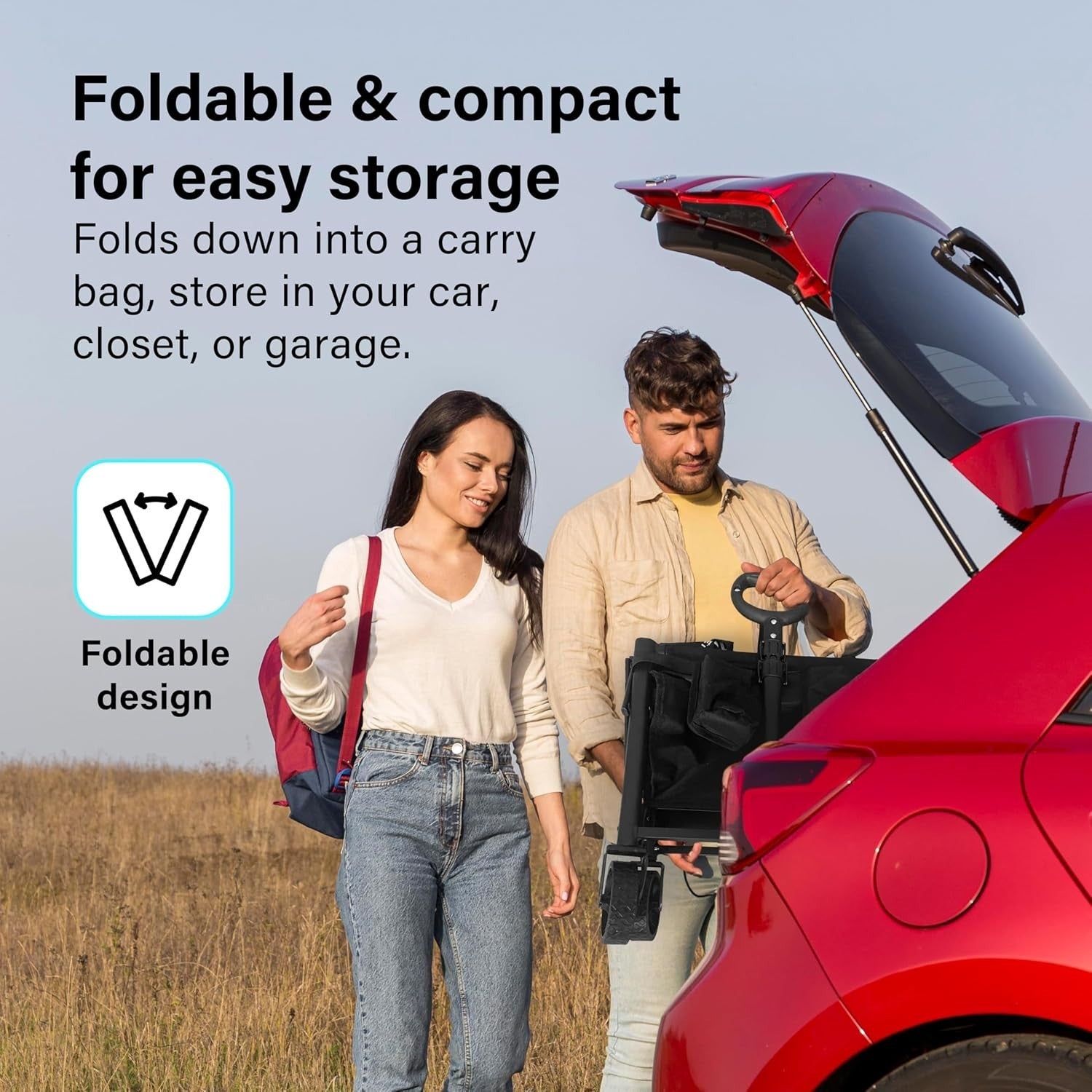 75L Folding Festival Trolley Camping Wagon Adjustable Handle Garden Beach Cart