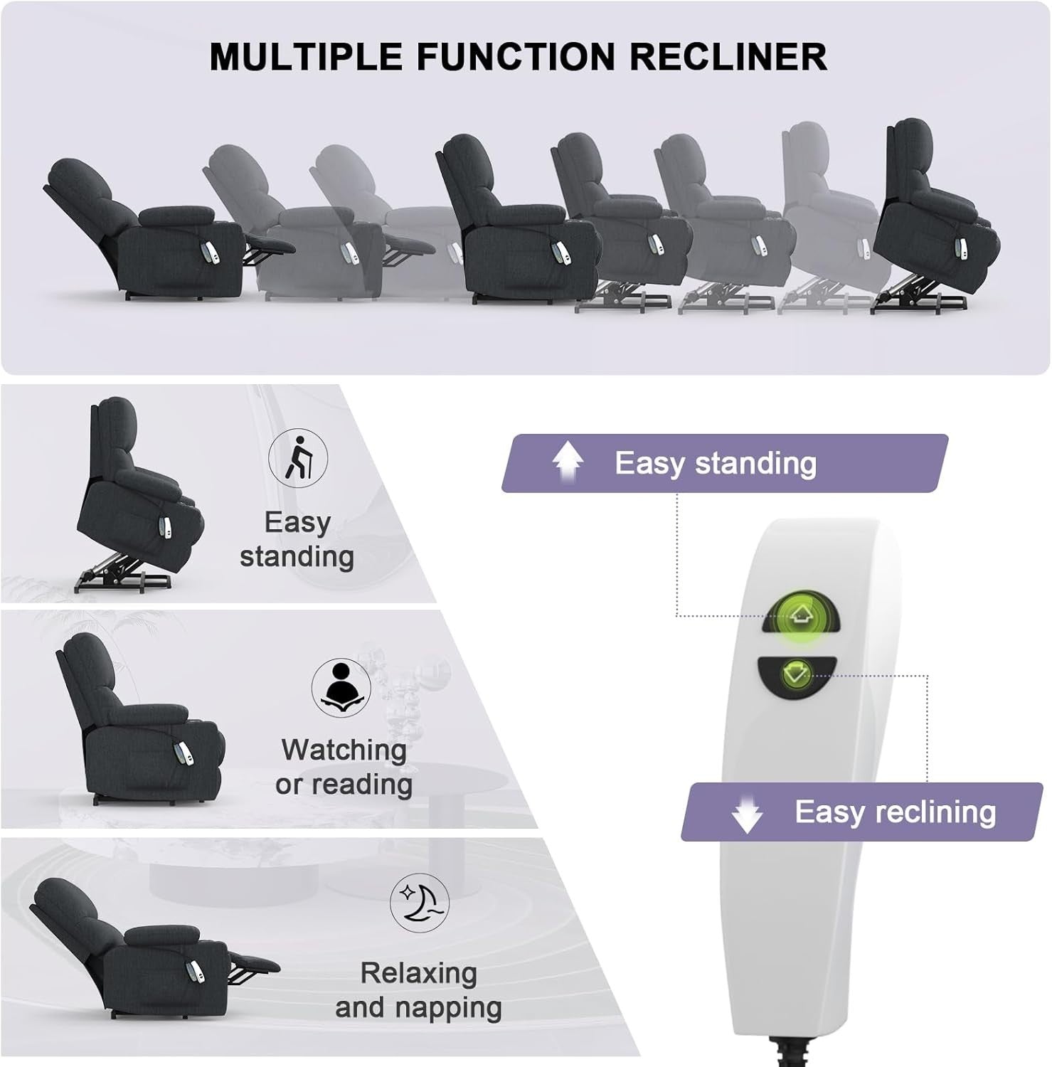 Electric Lift Recliner Chair Massage Heat Oversized w/ USB Type-C Footrest