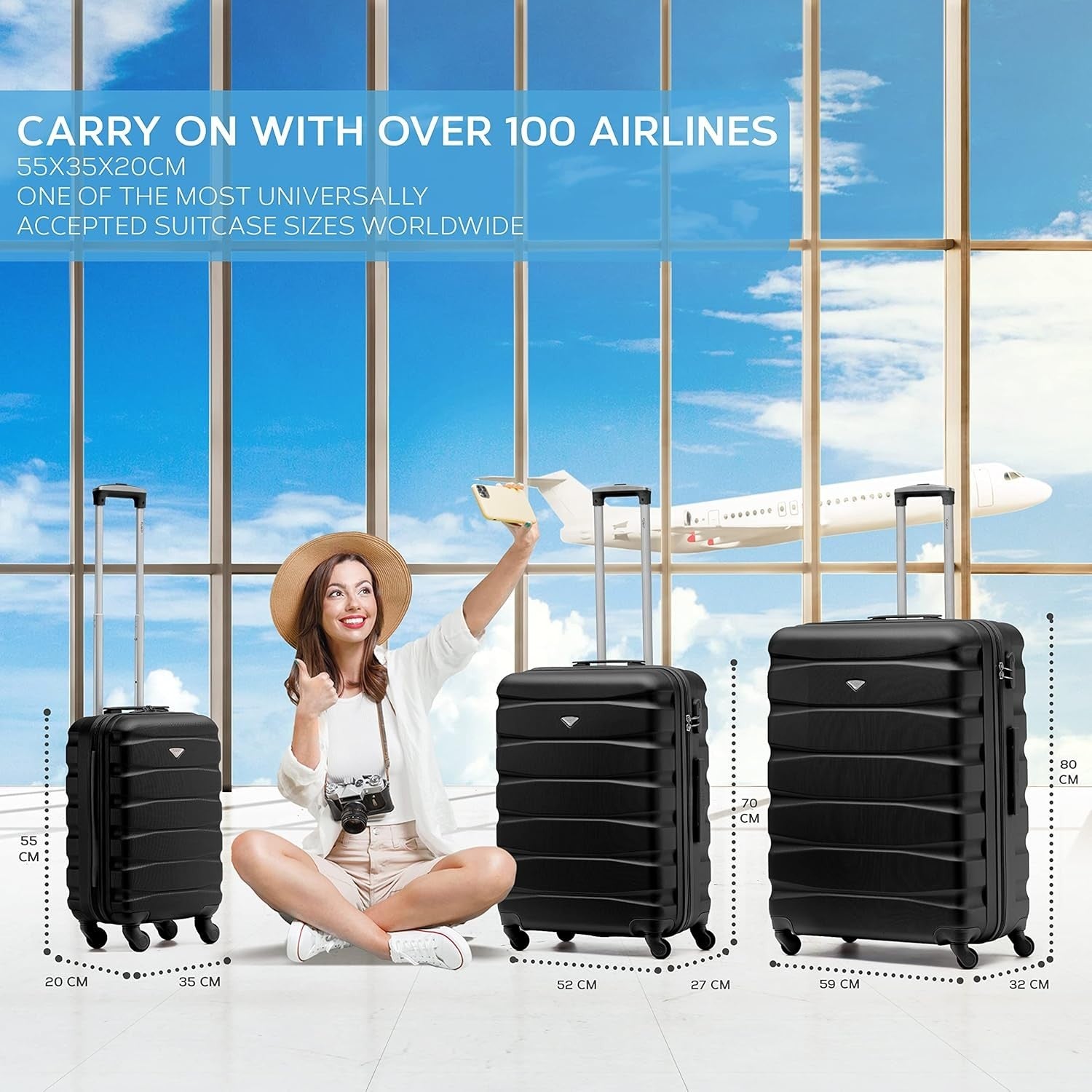 25” Medium Checked Suitcase Lightweight ABS Hard Shell 4 Spinner Wheels