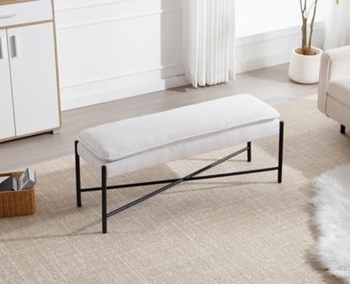 Upholstered Linen Ottoman Bench with Metal Legs Entryway Bedroom Window Seat