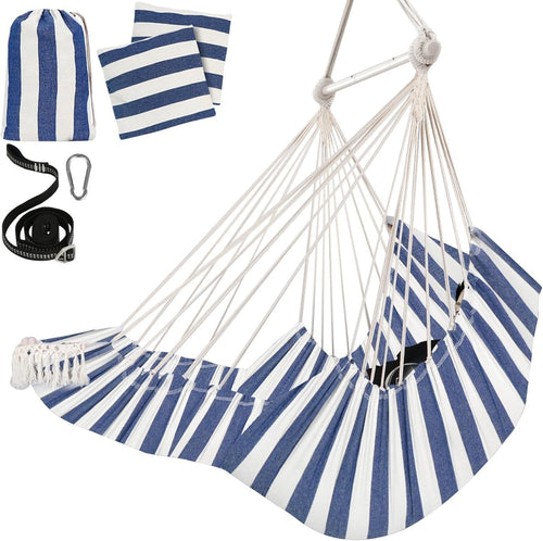 Striped Hammock Chair with Footrest & 2 Cushions | 550lbs Indoor Outdoor Swing
