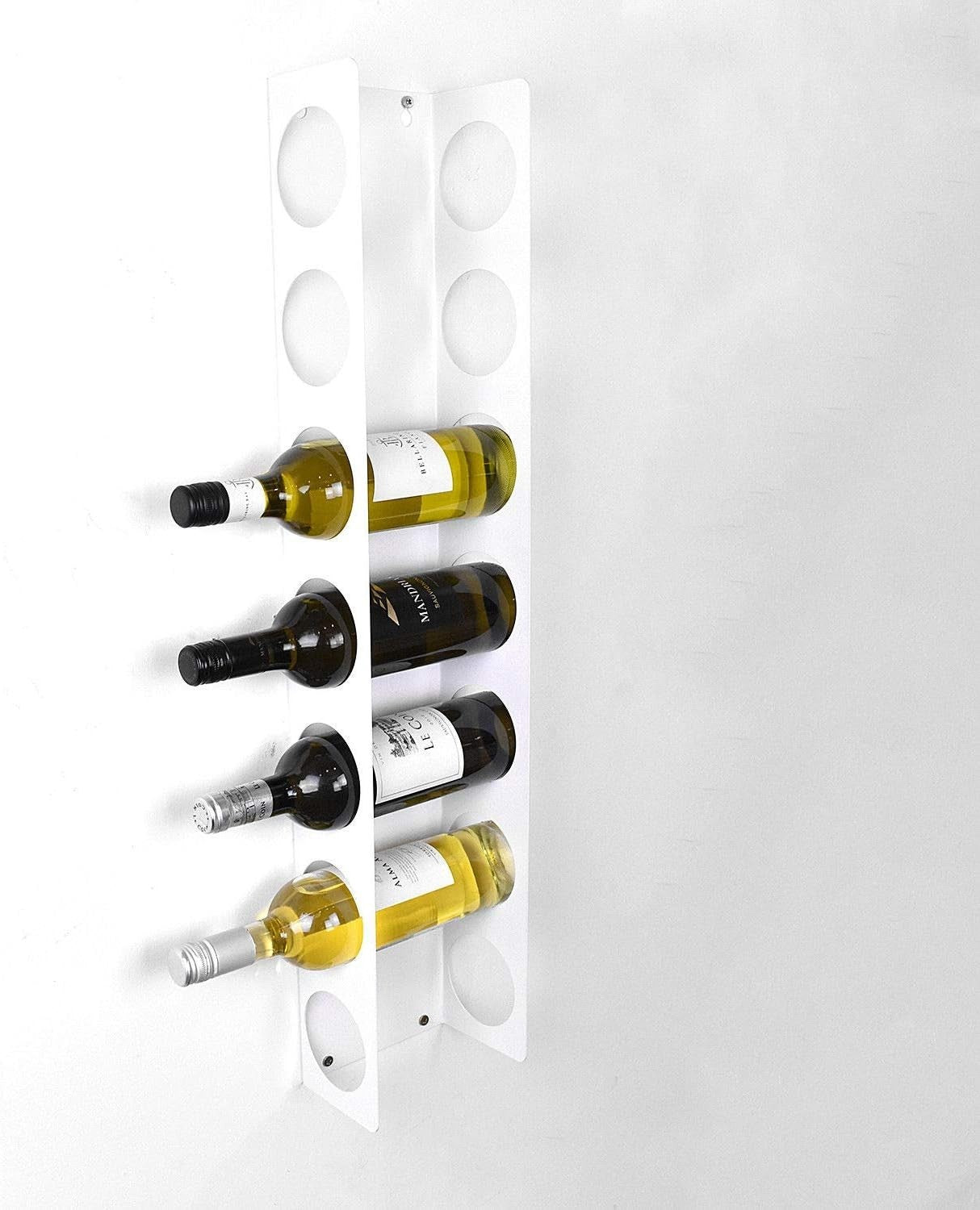 Vertical Wall Mounted Wine Rack 7 Bottle Holder Space Saving Metal Storage White