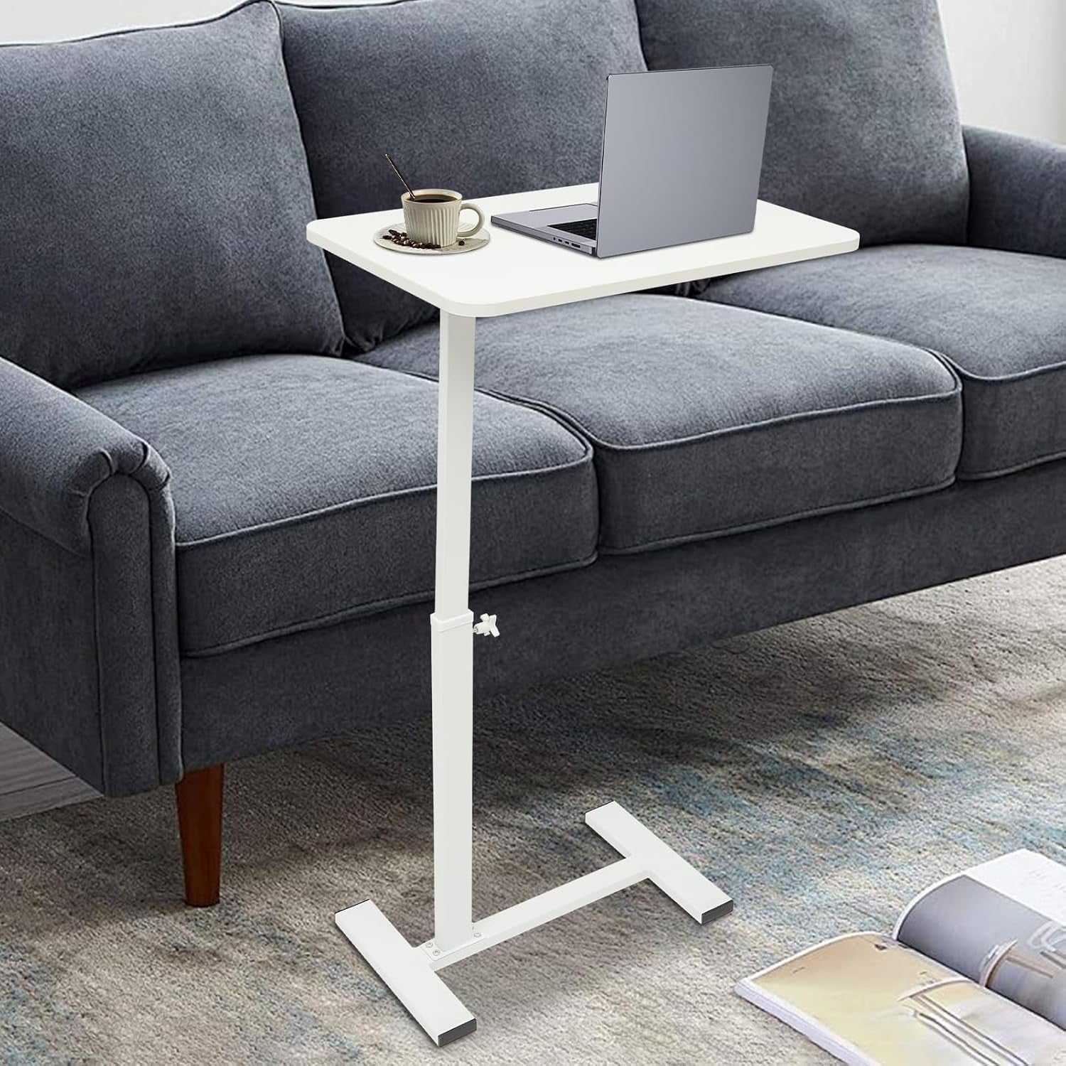 Overbed Table Laptop Desk Adjustable Height Rolling Bedside 60x40cm