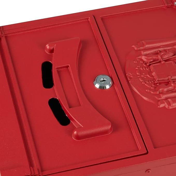 Wall Mounted Red Post Box Lockable Waterproof Mailbox | Large Letter Slot