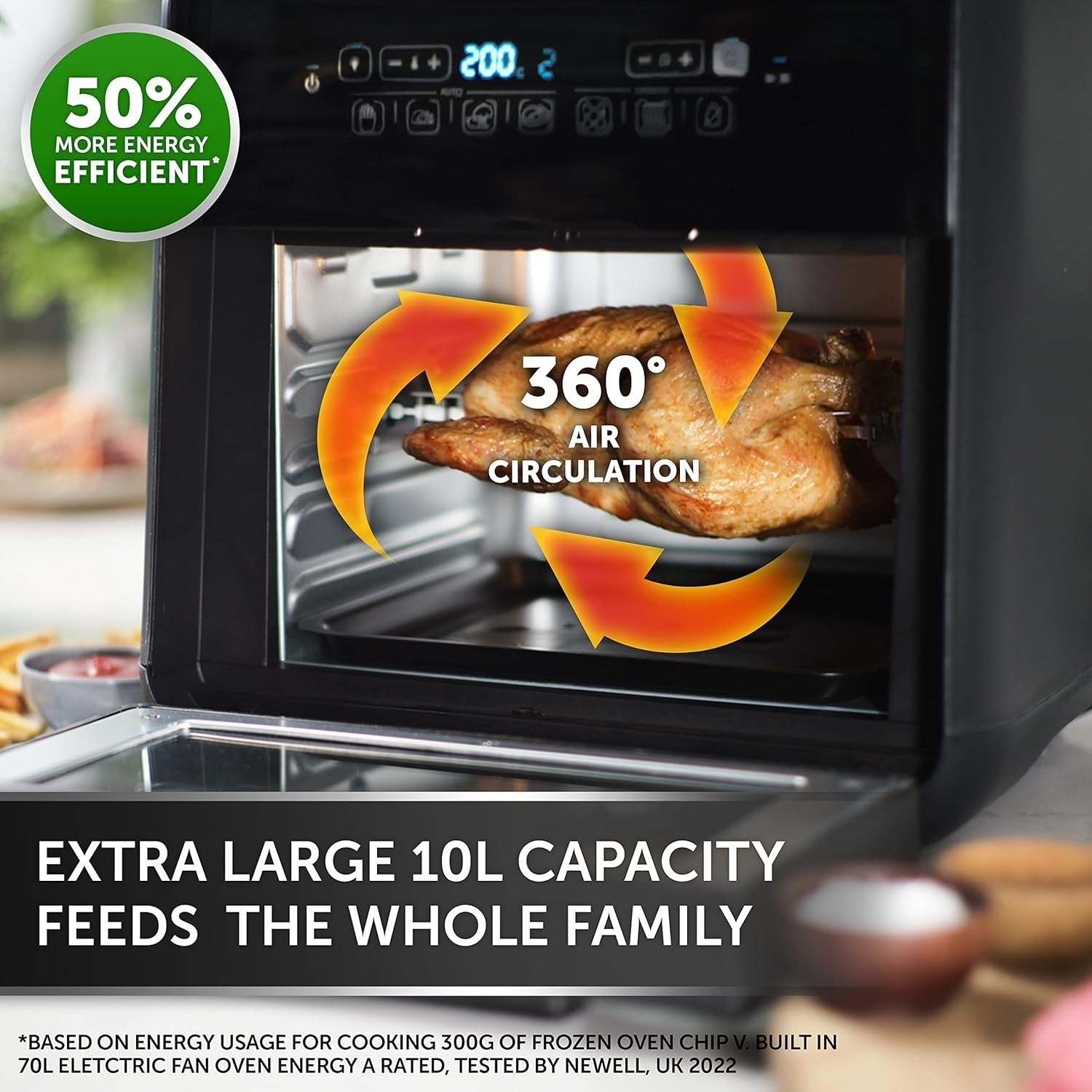 10L Rotisserie Air Fryer Oven Extra Large Digital Fry Bake Dehydrate 2000W