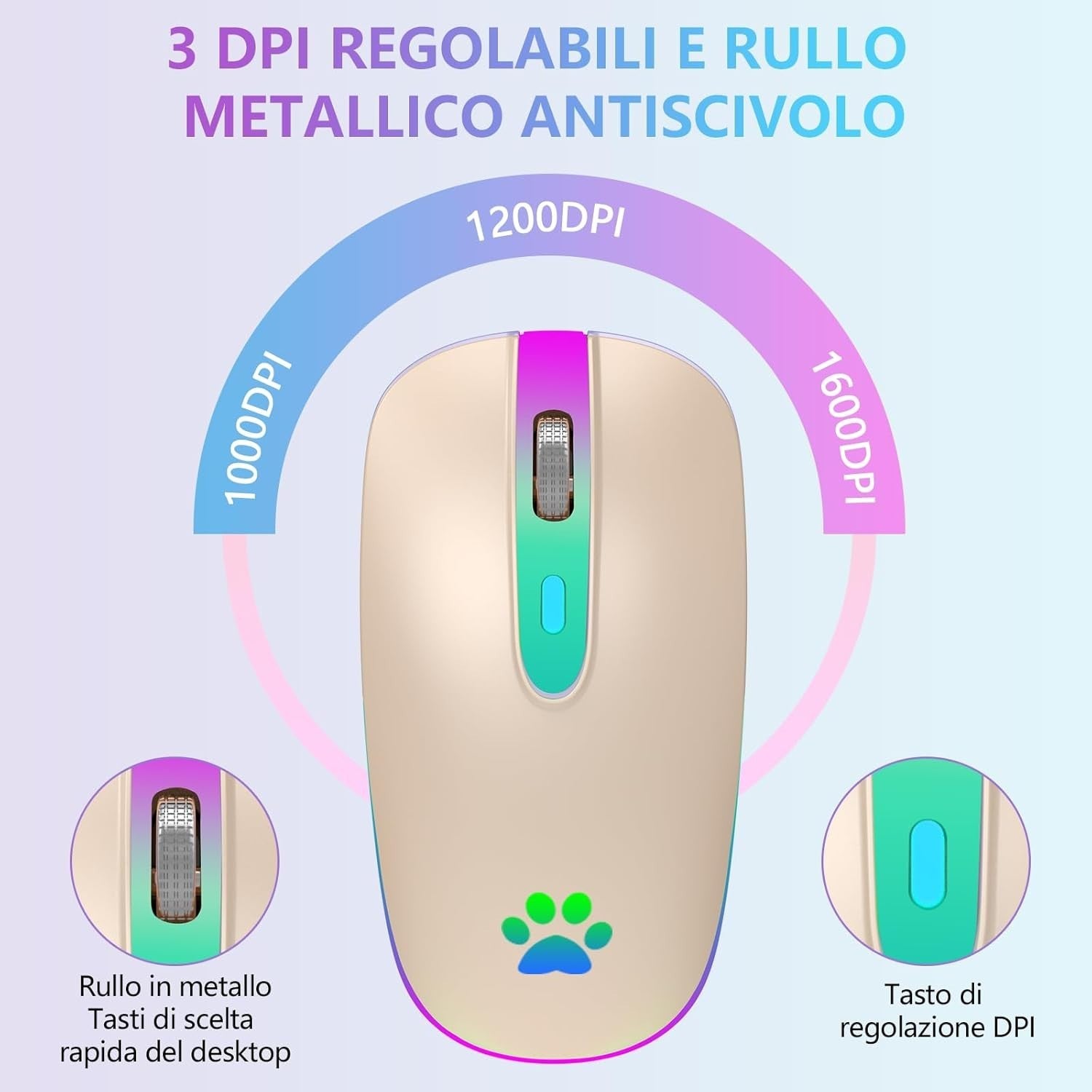 Pink Rechargeable Wireless Mouse Bluetooth 1600 DPI RGB USB