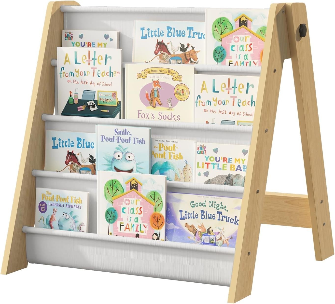 Kids 4 Tier Foldable Bookshelf with Deep Fabric Pockets, Durable Book Storage