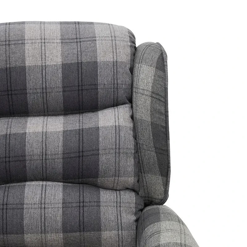 Grey Tartan Wingback Recliner Armchair – Manual Pushback Lounge Chair