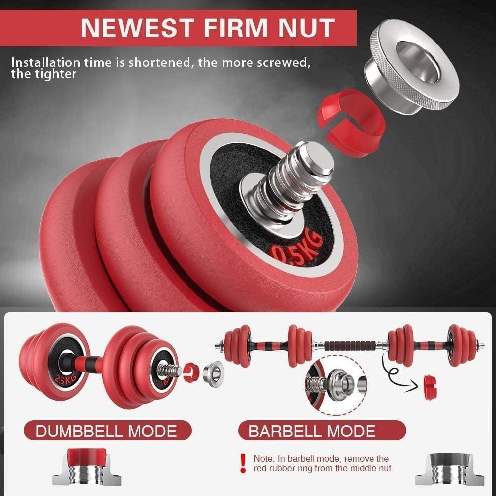 30kg Adjustable Dumbbell Barbell Set 3-in-1 Cast Iron Home Gym Weights