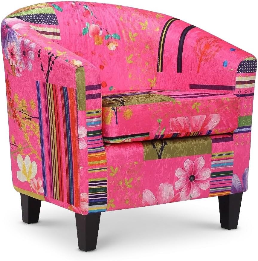 Pink Patchwork Accent Tub Chair Colourful Bucket Armchair