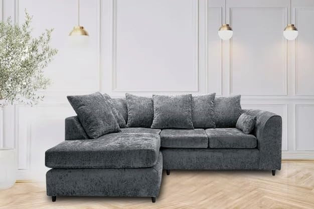 4-Seater Grey Fabric L-Shape Sofa – Comfy Cushions, Sturdy Frame, Easy Assembly