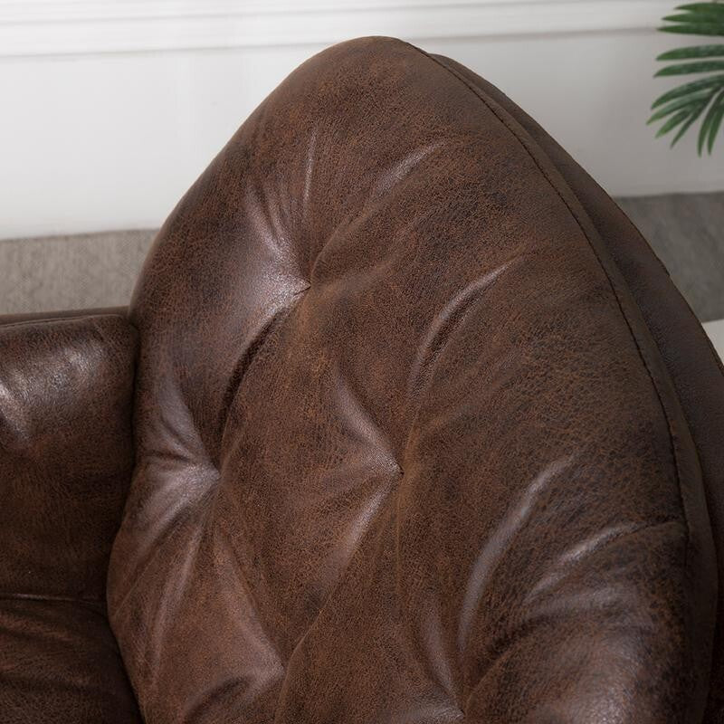 Brown PU Leather Accent Chair with Metal Legs – Tufted Lounge Armchair