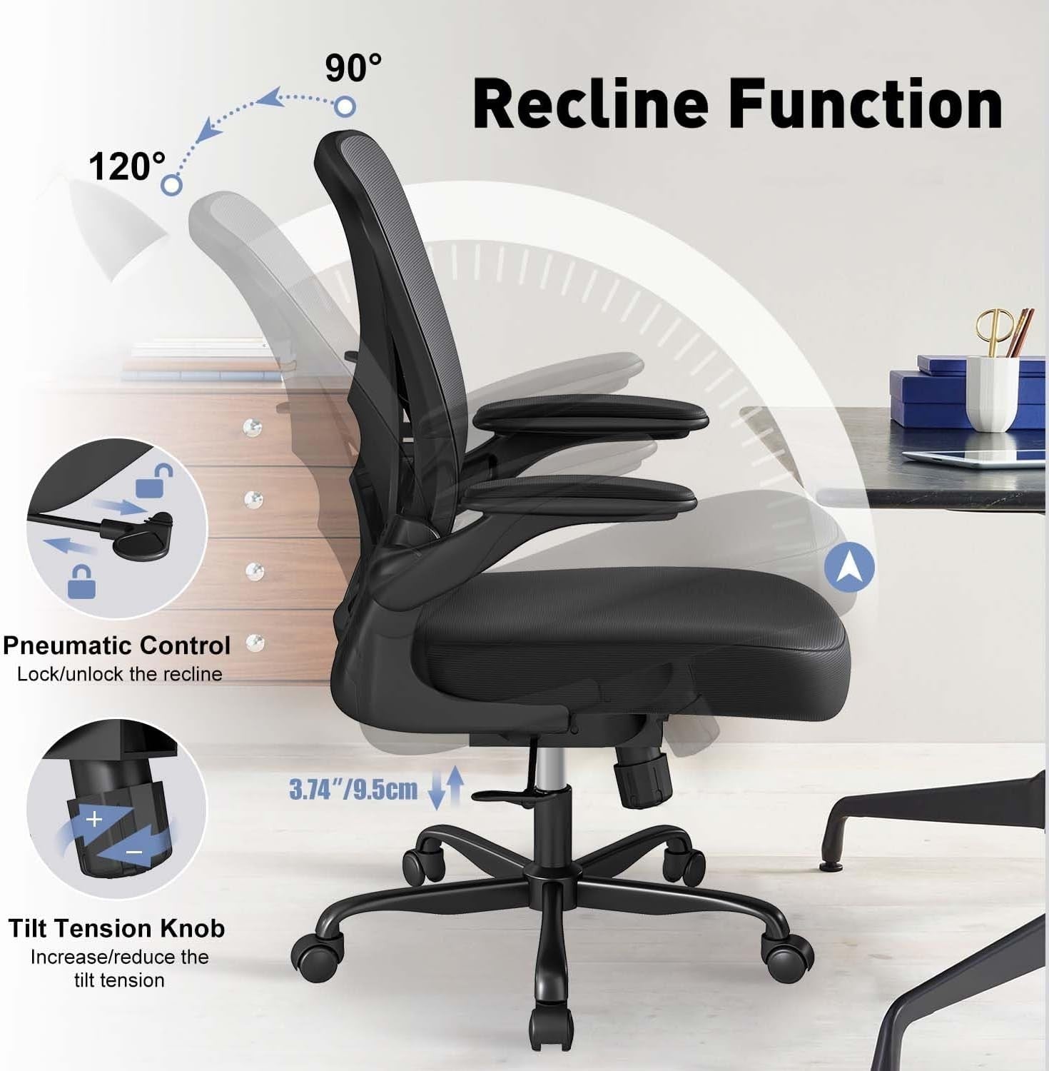 Ergonomic Mesh Office Chair Lumbar Support Swivel Desk Task Armchair Black