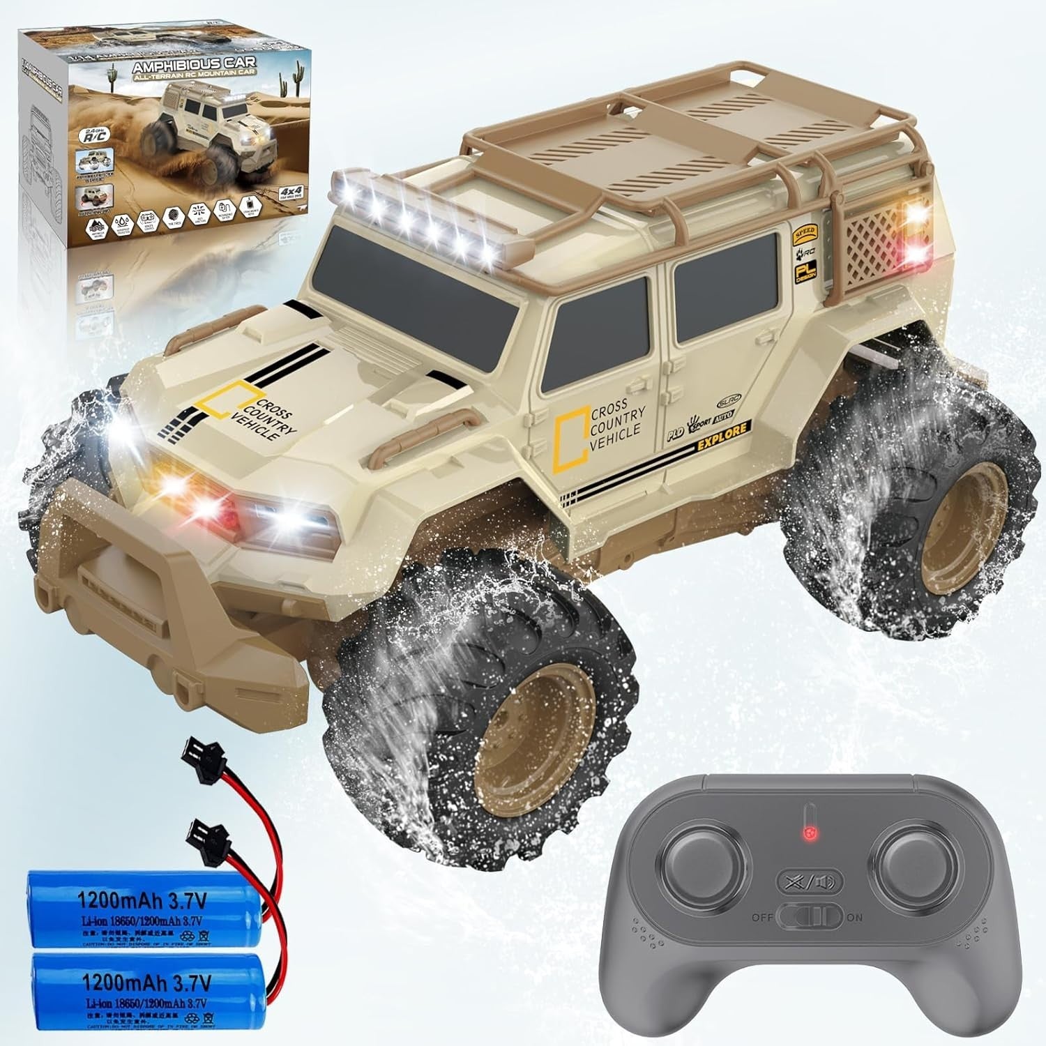 Amphibious 1:14 RC Car 4WD – Waterproof Off-Road Truck w/ LED Lights