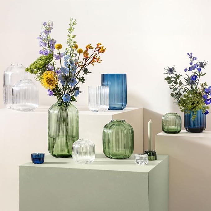 Clear Ribbed Glass Vase 28cm Tall Modern Flower Table Centerpiece Decor