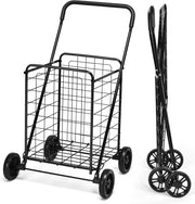 83L Folding Shopping Cart Metal Grocery Trolley Wheels Non-Slip Handle Black