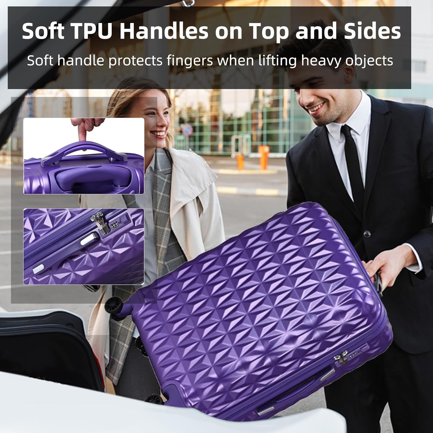 24 Inch Medium Hard Shell Suitcase 4 Dual Spinner Wheels Lock Purple