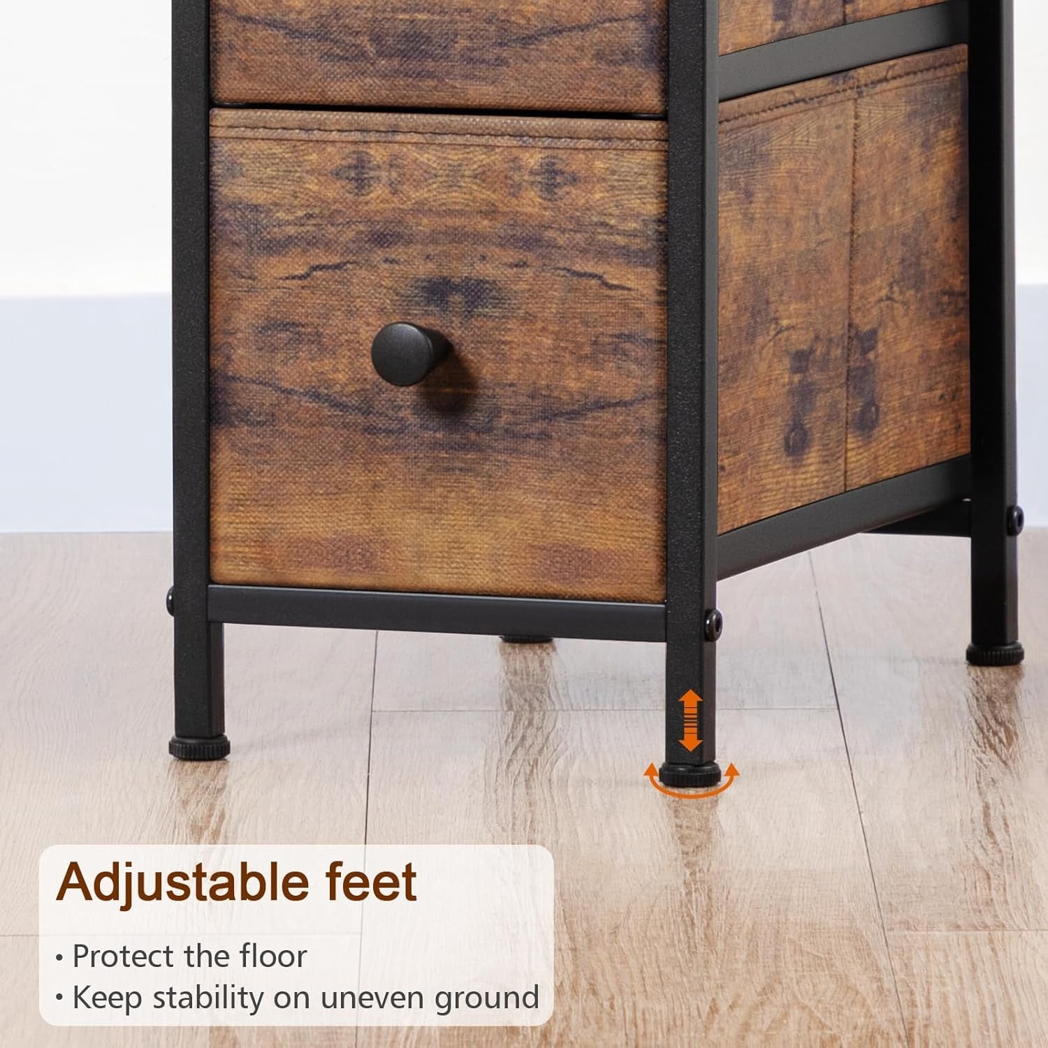 Slim Rustic Bedside Tables Set of 2 with Charging Station & Storage Drawers