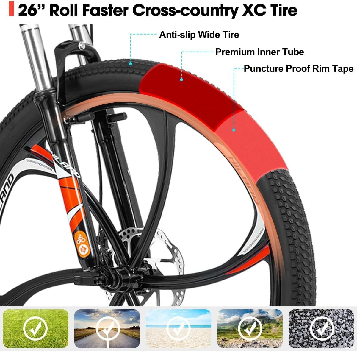26" Mountain Bike 21-Speed Disc Brakes Aluminum Frame Lightweight MTB