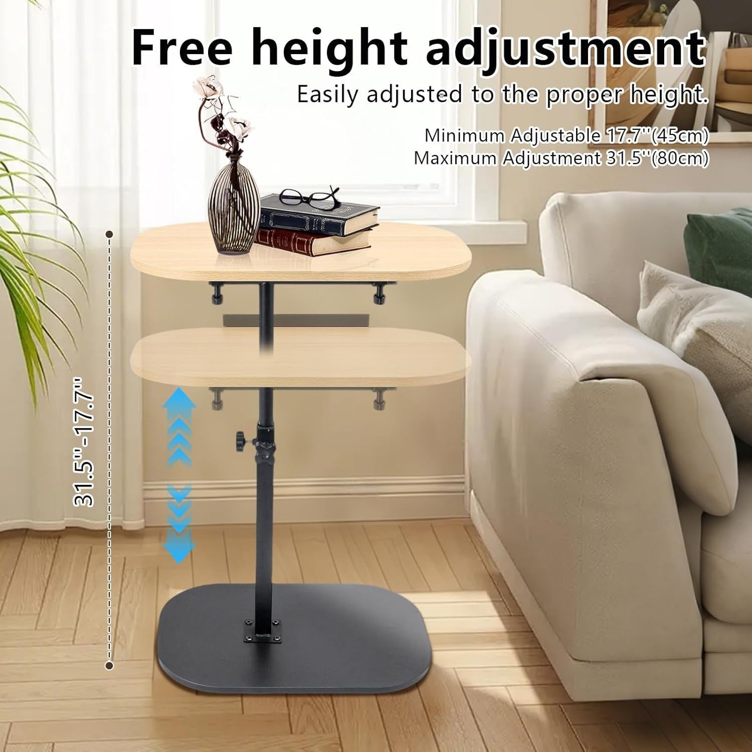 Wood Effect Sofa Laptop Side Table Adjustable Height Tilt Top C Shape Desk