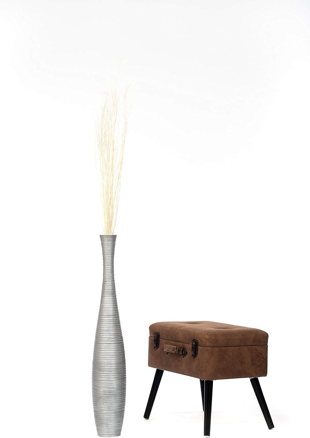 Large Silver Floor Vase 85cm Tall Wooden Decor for Pampas Grass