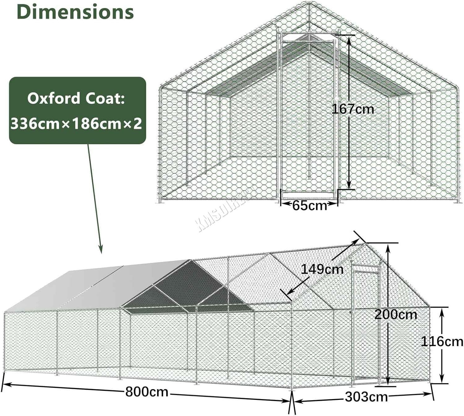 Extra Large Walk In Chicken Run Outdoor Metal Pet Enclosure 8x3x2m