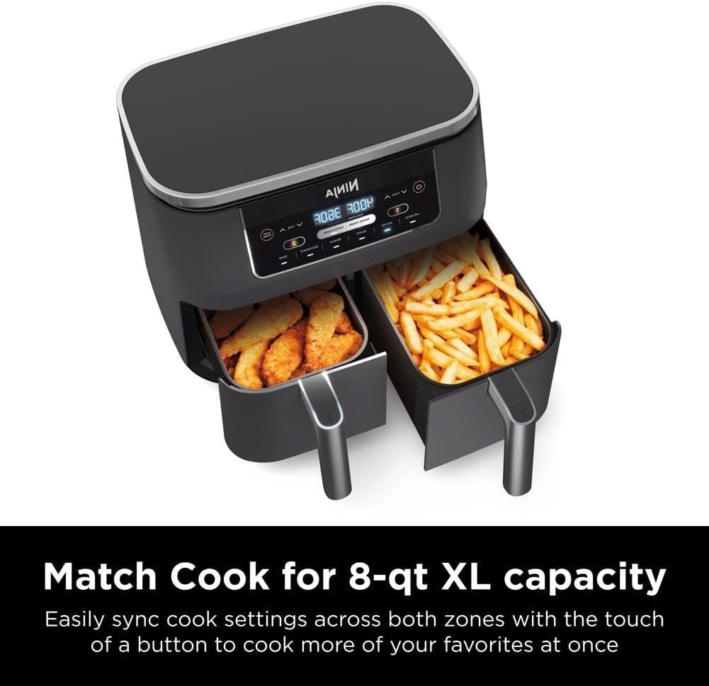 8-Qt Dual Basket Air Fryer | 6-in-1 Smart Finish Cooker | Family Size XL Crisp