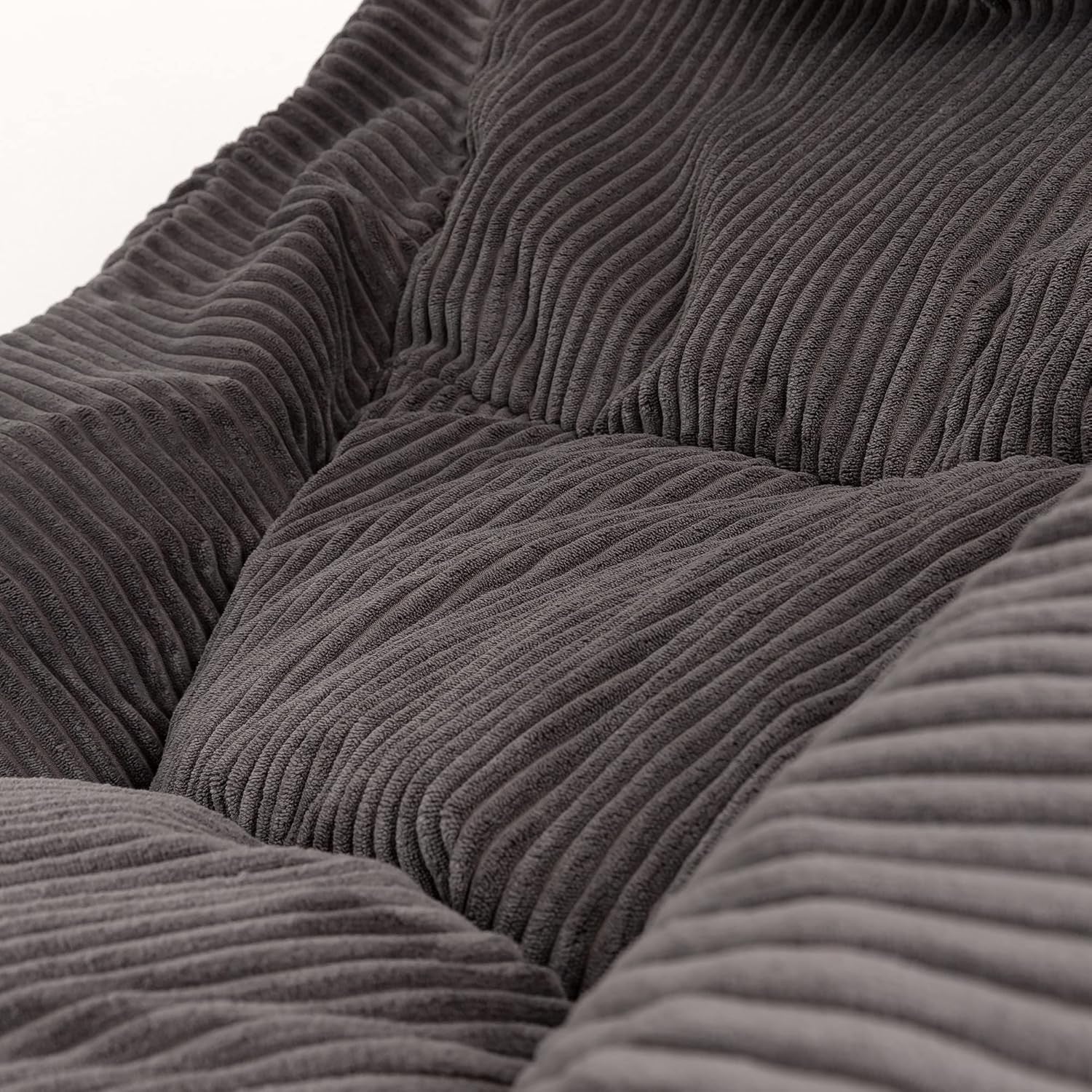 Adult Cord Bean Bag Chair with Footstool Grey Lounge Sofa Seat Filled