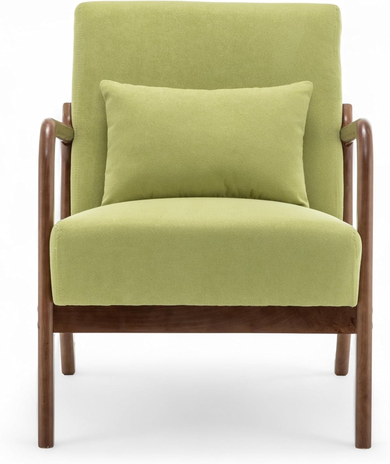 Lime Green Cotton Accent Chair – Solid Wood Armchair w/ Lumbar Cushion