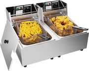 12L Double Deep Fat Fryer 5000W Commercial Stainless Steel Countertop