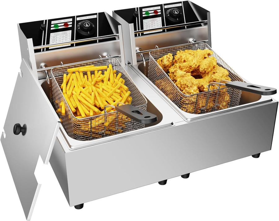 12L Double Deep Fat Fryer 5000W Commercial Stainless Steel Countertop