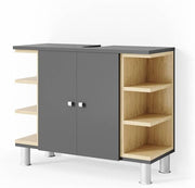 Anthracite Bathroom Sink Cabinet 79x64x32cm Oak Storage Unit with Shelves