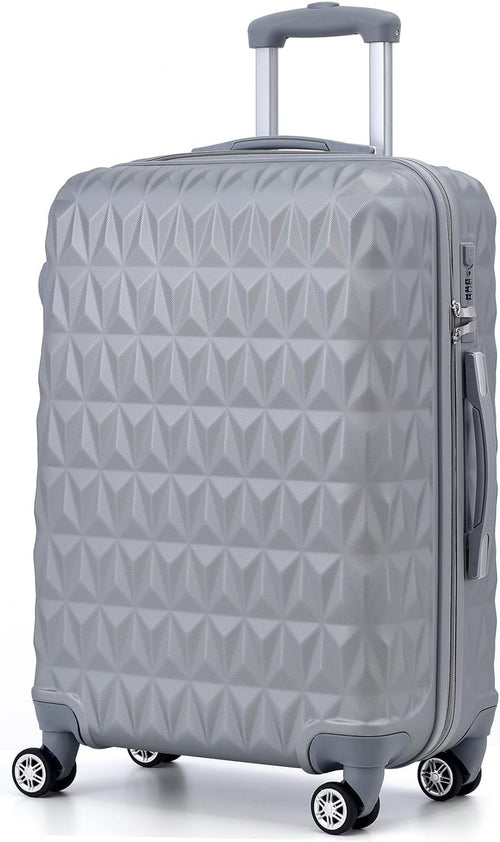 Silver Medium ABS Check In Suitcase 24 Inch Lightweight 4 Wheel Spinner