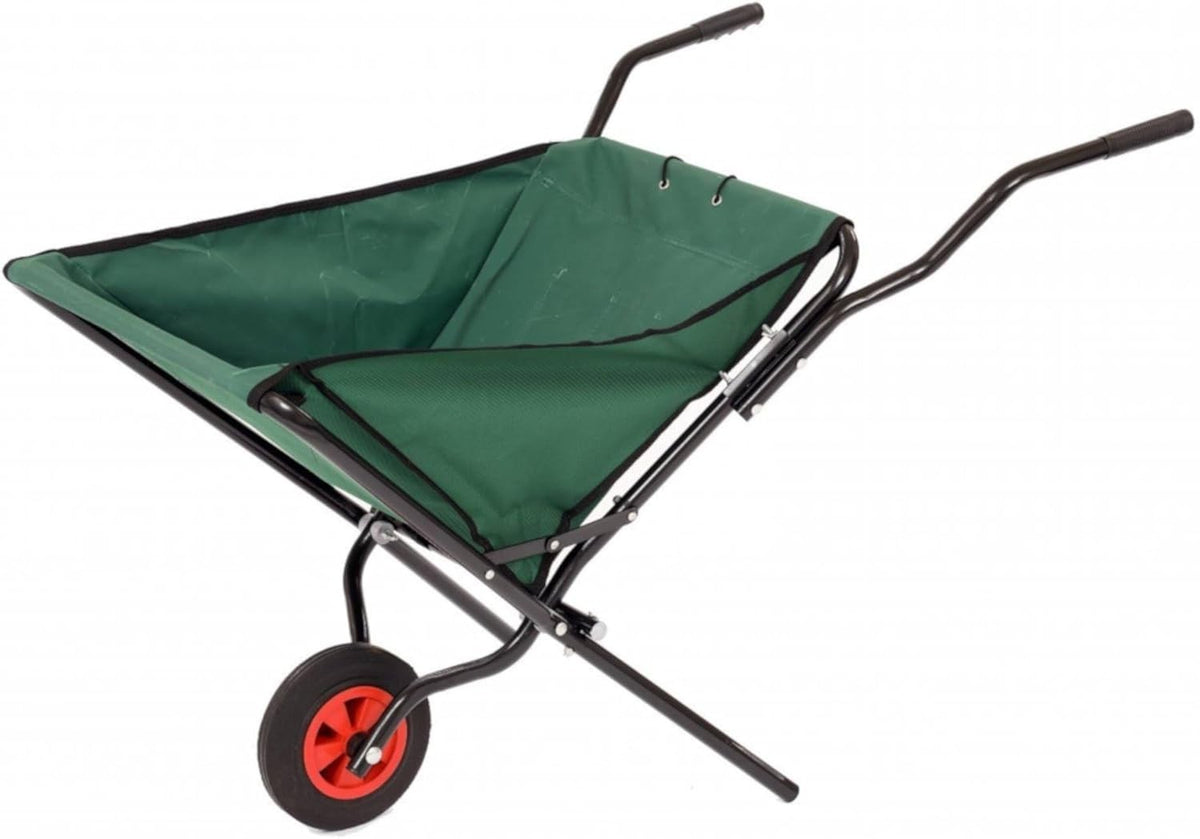 90L - Flat-Free Wheel - Foldable Wheelbarrow - Green - Steel Frame, Compact